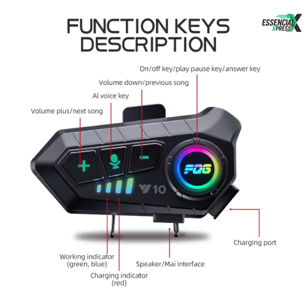 Fone e Microfone Bluetooth Impermeável para Capacete