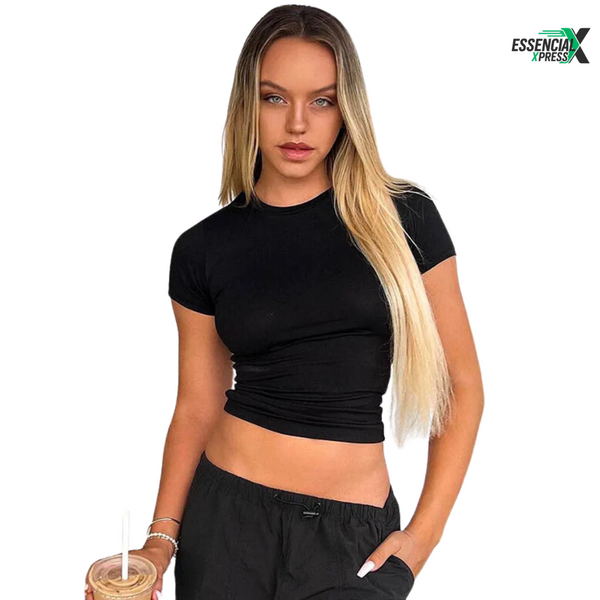 Camiseta Estilo Top de Manga Curta Feminina